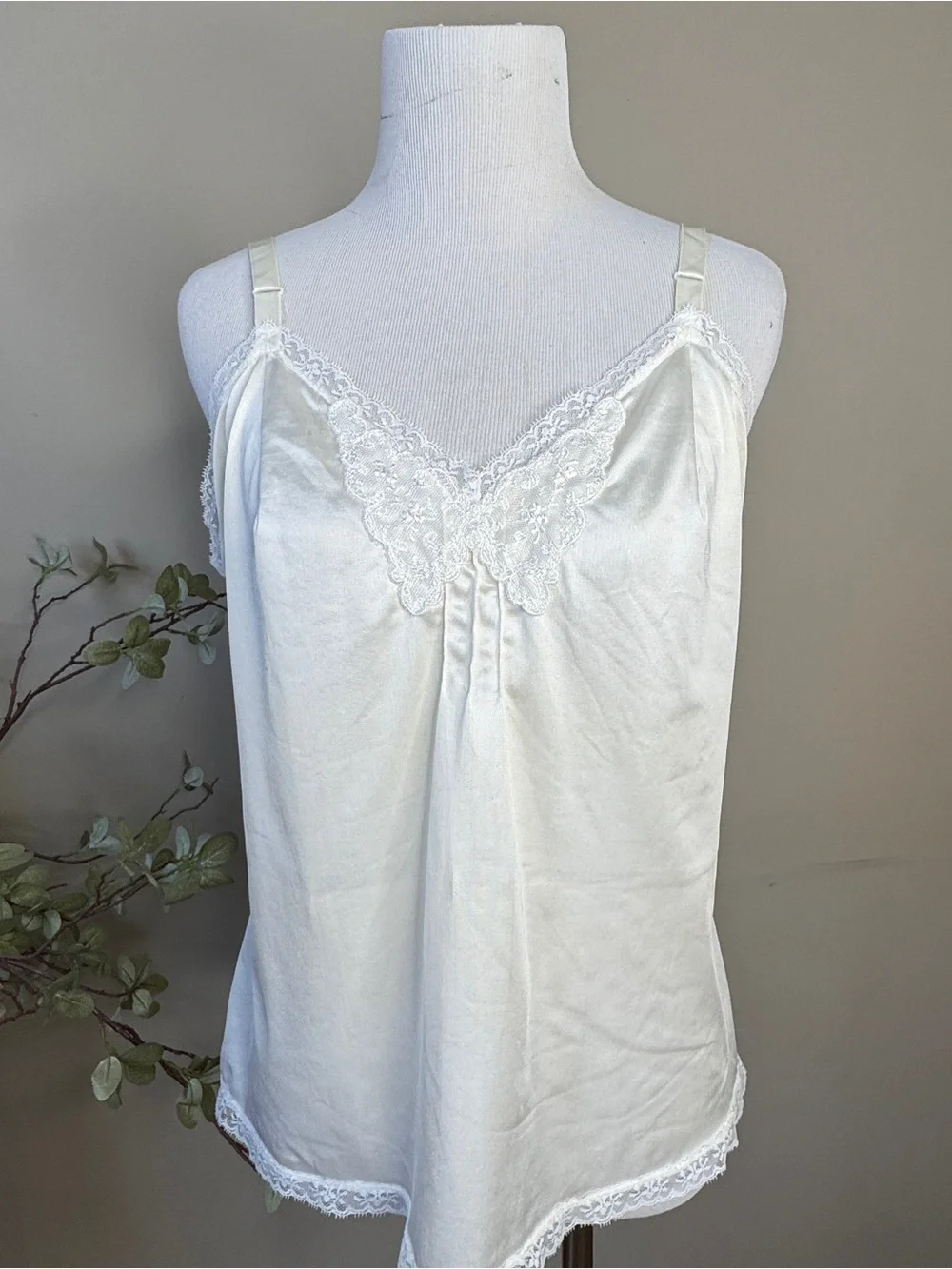 Vintage Lorrain 36 Satin Lace Cami Butterfly Made USA Nylon Lingerie Slip Top